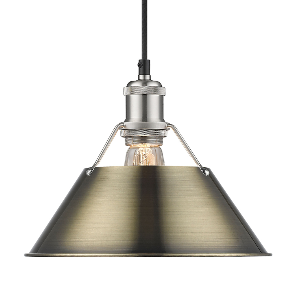 Yep by Golden Lighting Orwell 1-light 10in Pendant in Pewter and Aged Brass shade